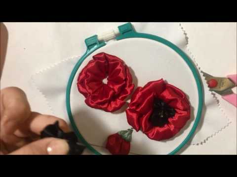 Видео: Маки вышитые лентами / Poppies embroidered with satin ribbons