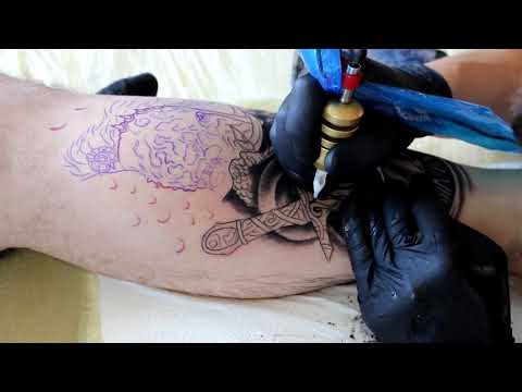 Видео: Тату воин, почему опухает кожа, Работа за 2 часа