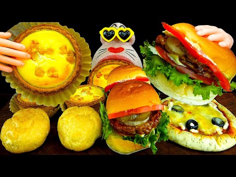 Видео: ASMR MUKBANG :) Шоу поедания мини-пиццы, мини-бургера, яичного пирога и сливок!