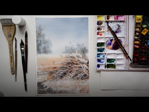 Видео: Видеопроцесс акварельной техники "Первый снег".
