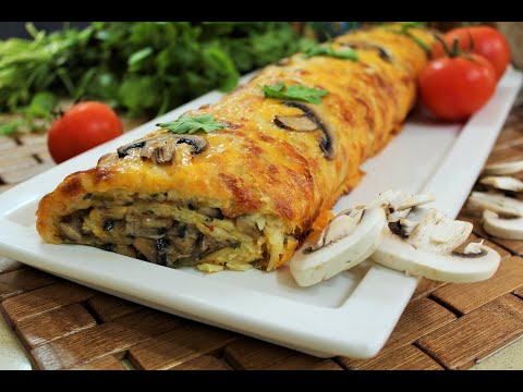 Видео: Картофельный рулет с грибами