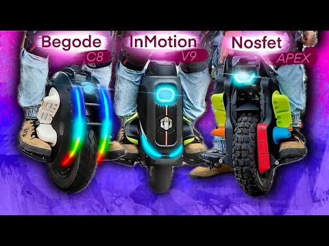 Видео: Мини-колеса с подвеской - сравнение электрических моноколес Begode C8, InMotion V9, Nosfet Aero!
