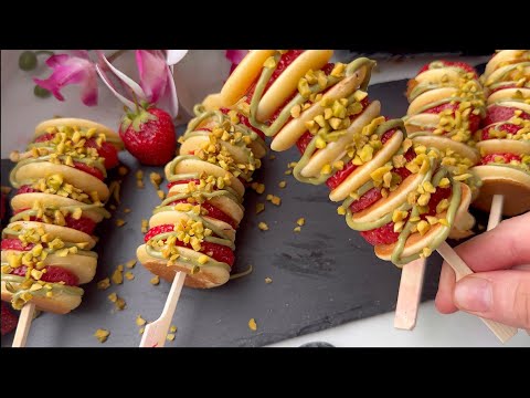 Видео: мини-шашлычки из клубнично-фисташковых панкейков 🍡🍡 Strawberry Pistachio Pancake Skewers 🍡🍡