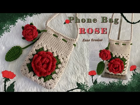 Видео: СУМКА ДЛЯ ТЕЛЕФОНА КРЮЧКОМ 🌹 Как связать крючком сумку-бабушку с 3D розой 🌹