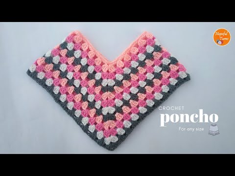 Видео: Простое вязаное крючком пончо (любого размера) | Схема вязания крючком пончо «бабушкин квадрат» д...