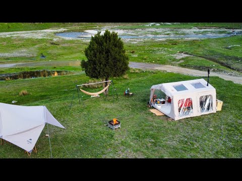 Видео: ВЕСЕННИЙ ЛАГЕРЬ С НАДУВНОЙ ПАЛАТКОЙ В САМОМ КРАСИВОМ МЕСТЕ МИРА