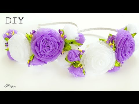 Видео: ORGANZA FLOWERS / ОБОДОК С РОЗАМИ, МК / DIY Organza Rose Headband