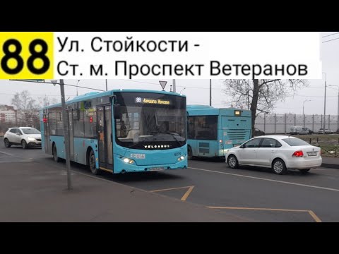 Видео: Автобус 88. Ул. Стойкости - Ст. м. Проспект Ветеранов