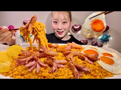 Видео: ASMR Корейская острая лапша🔥【русские субтитры】【Mukbang/ Eating Sounds】