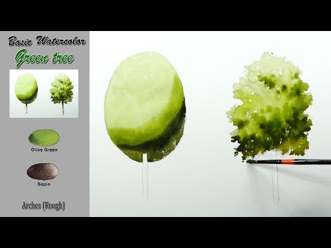 Видео: Понимание концентрации воды. Основная акварель. - Зеленые деревья (wet-in-wet. Arches) NAMIL ART