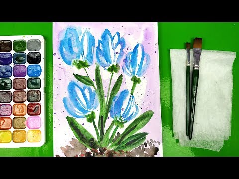 Видео: Как нарисовать Подснежники - Урок рисования Акварелью