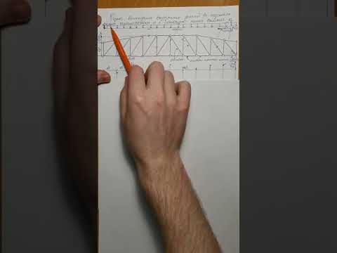 Видео: Ферма. Нахождение усилий в стержнях аналитическим и с помощью линий влияния способами. Часть 1