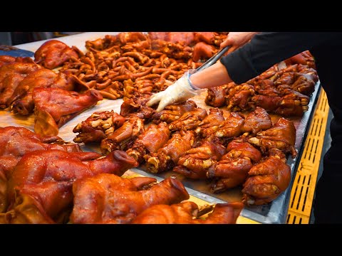 Видео: Популярный?! Мастерская пара свиных ножек на рынке!! - корейская уличная еда