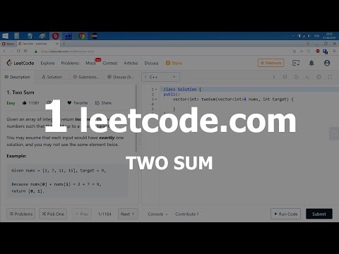 Видео: Разбор задачи 1 leetcode.com Two Sum. Решение на C++