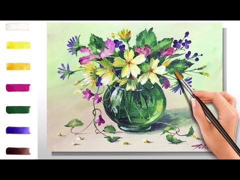 Видео: Примулы и травы. Букет. Как нарисовать цветы 🎨АКРИЛ! Сезон 9-8 | Мастер-класс ДЕМО