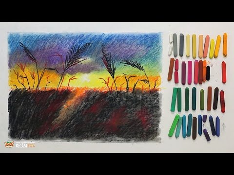 Видео: Курс рисования "Сухая пастель" Начинающие. Урок 3-3. Поле на закате.