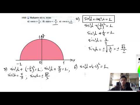 Видео: №1013. Найдите sin α, если: а) cos α =½; б) cos α =-⅔; в) cos α = -1.