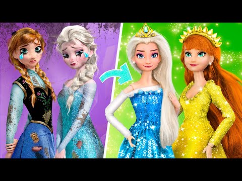 Видео: Бедная Эльза и богатая Анна / 30 идей для кукол Барби