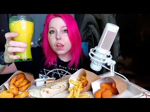 Видео: Цезарь ролл,наггетсы,картошка фри и сырные палочки/болталка/mukbang