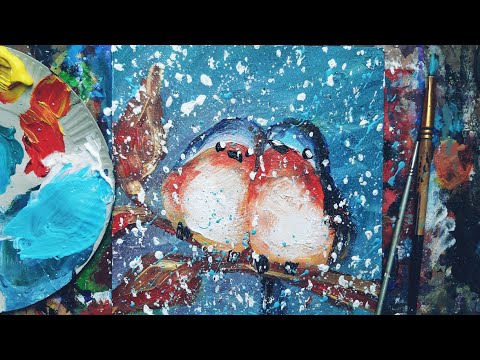 Видео: СНЕГИРИ |Рисуем ноябрь❄Просто!