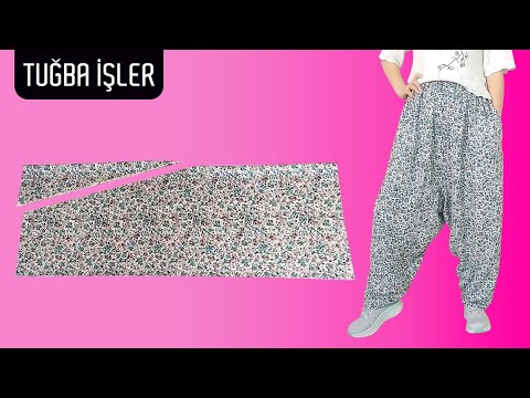 Видео: Очень легкий крой и пошив шаровар с боковыми карманами | Tuğba İşler