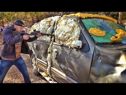 Видео: Пробьет ли пуля машину, заполненную монтажной пеной?! | Разрушительное ранчо | Перевод Zёбры