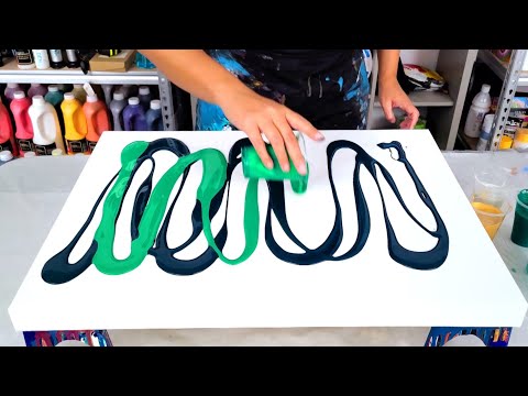 Видео: Оттенки ЗЕЛЕНОГО с вкраплениями ЗОЛОТОГО - Много движения + текучесть - Акриловая живопись