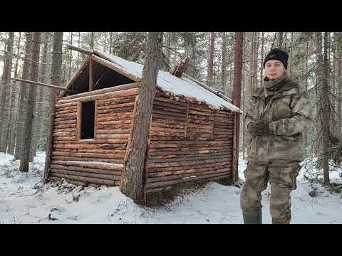 Видео: Построил крышу лесного убежища в тайге зимой