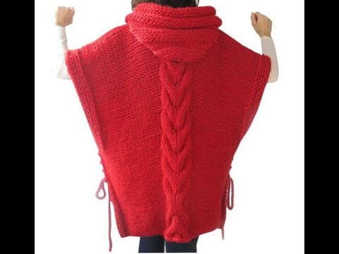 Видео: Пончо с капюшоном, на шнуровке, с разрезами по бокам. Оверсайз.