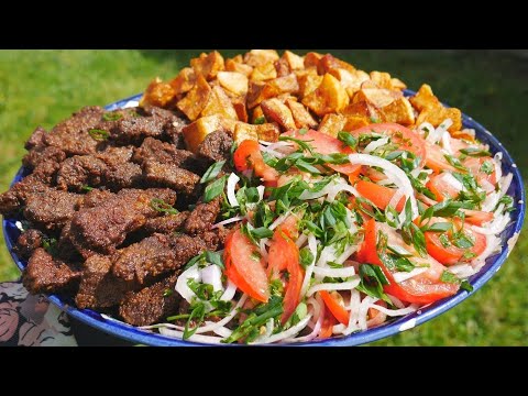 Видео: Печень по-Турецки с картошкой фри и салатиком.