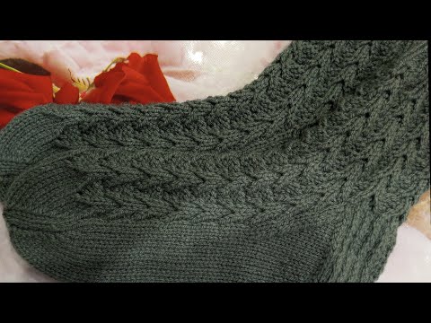 Видео: носки спицами, мужские, узор перекрещеных петель.