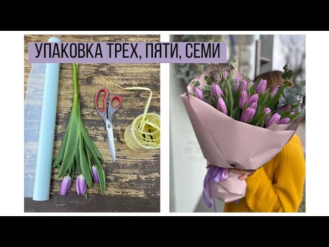 Видео: УПАКОВКА ТРЕХ (3), ПЯТИ (5), СЕМИ (7) ТЮЛЬПАНОВ + БОНУСНЫЙ БУКЕТ ИЗ ДВАДЦАТИ ОДНОГО (21)