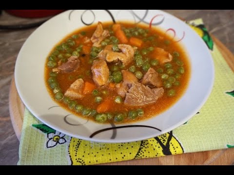 Видео: Зелёный горошек тушёный со свининой/Green peas with meat