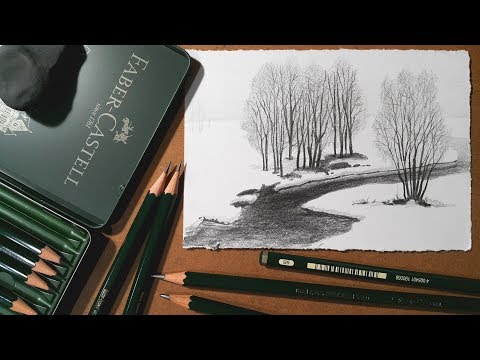 Видео: Как нарисовать зимний пейзаж