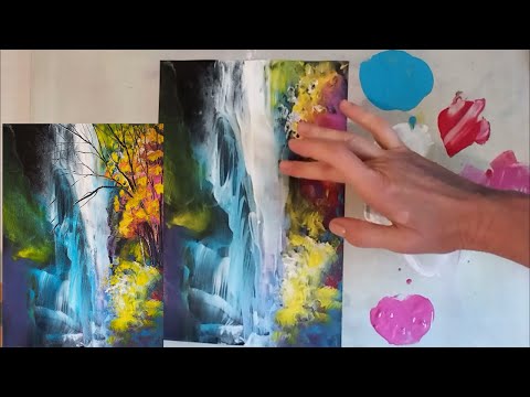 Видео: Waterfall/Finger Painting/Acrylic Paints/Водопад/Рисуване с пръсти/Акрилни Бои