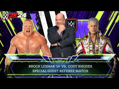 Видео: WWE 2k24 — Брок Леснар 2014 против Коди Роудса: специальный приглашенный рефери Пол Хейман на Ext...