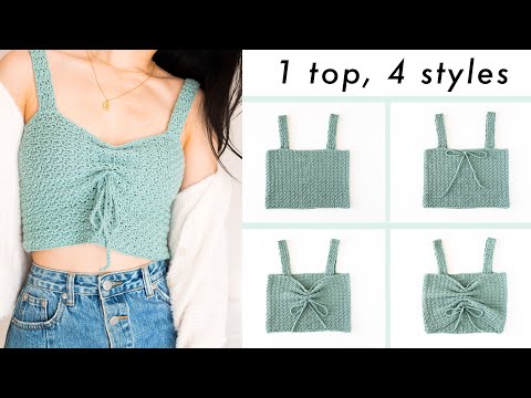 Видео: Вязаный крючком простой текстурированный укороченный топ — 1 топ, 4 модели — бесплатная выкройка ...