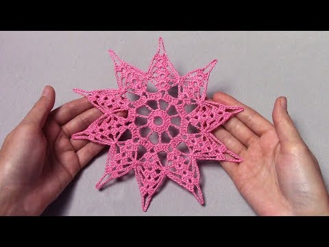Видео: Розовая снежинка крючком для начинающих/Пошаговый МК
