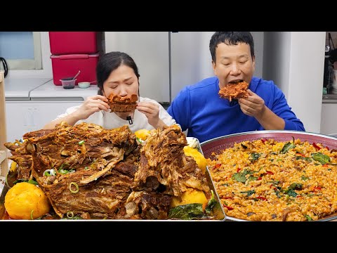 Видео: Суп из свиных костей (Камджатанг) и жареный рис МУКБАНГ