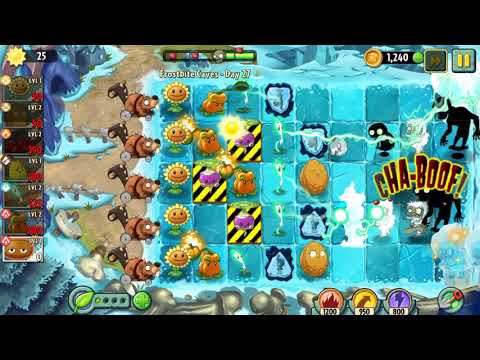Видео: Plants vs Zombies 2 Frostbite Caves day 27 / Растения против Зомби 2 Обмороженные Пещеры день 27