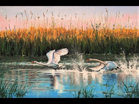Видео: 💗 Лебеди, полет, озеро, камыши. Живопись маслом. Рисуем вместе с художником Александром Григорьевым