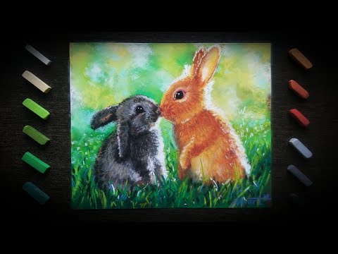 Видео: Как нарисовать кроликов сухой пастелью. Поэтапно.