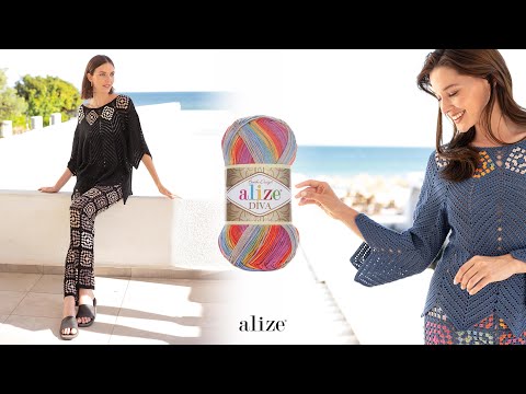 Видео: Комплект из блузки и брюк с мотивом Alize Diva Batik