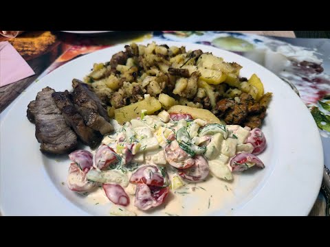 Видео: Лисички с картофелем и свиным стейком