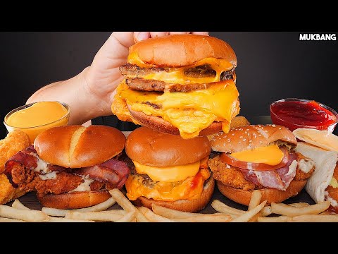 Видео: бургер и жареный цыпленок McDonald's Burger 🍔 Fried Chicken 🍗 Cheese Stick Eating ASMR Mukbang