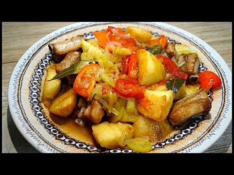 Видео: Ребрышки свиные  с  картошкой и  овощами  в казане.