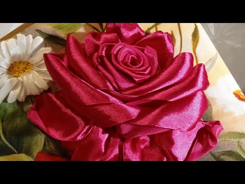 Видео: МК- Розы, вышивка лентой 1способ