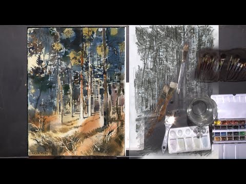 Видео: Солнце и сосны акварелью / Watercolor sun and pines