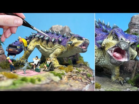 Видео: АНКИЛОЗАВР КРУШИТ БАРБЕКЮ! Диорама, полимерная глина