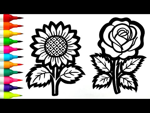 Видео: Рисунок подсолнуха и розы | Как нарисовать розу шаг за шагом | Красивый рисунок розы | 🌼🌹